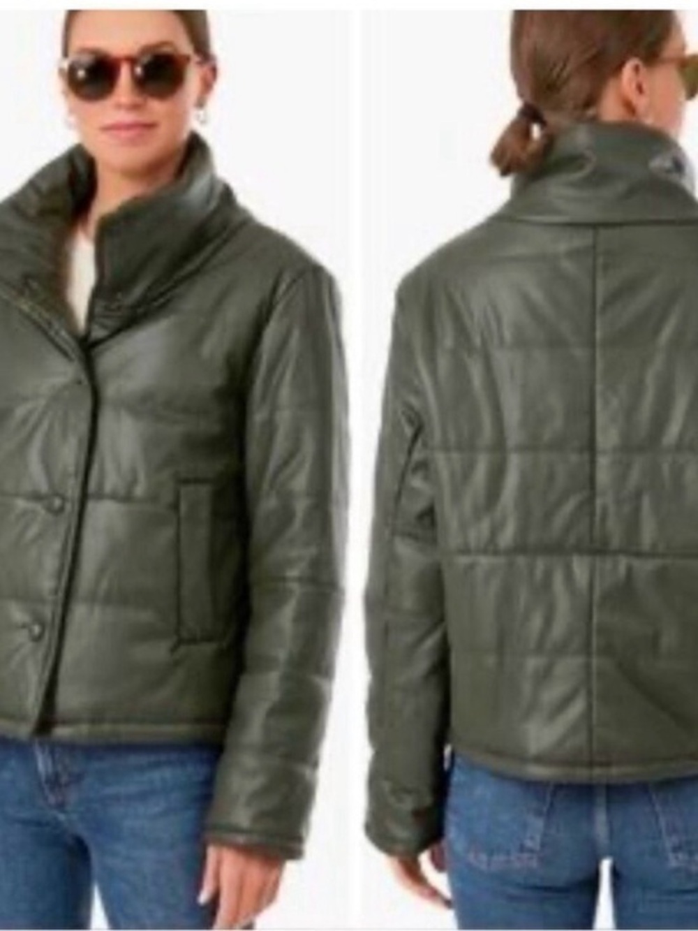 Tuckernuck Pomander Place Olive Quilted Faux Leather Jacket size XS VGUC